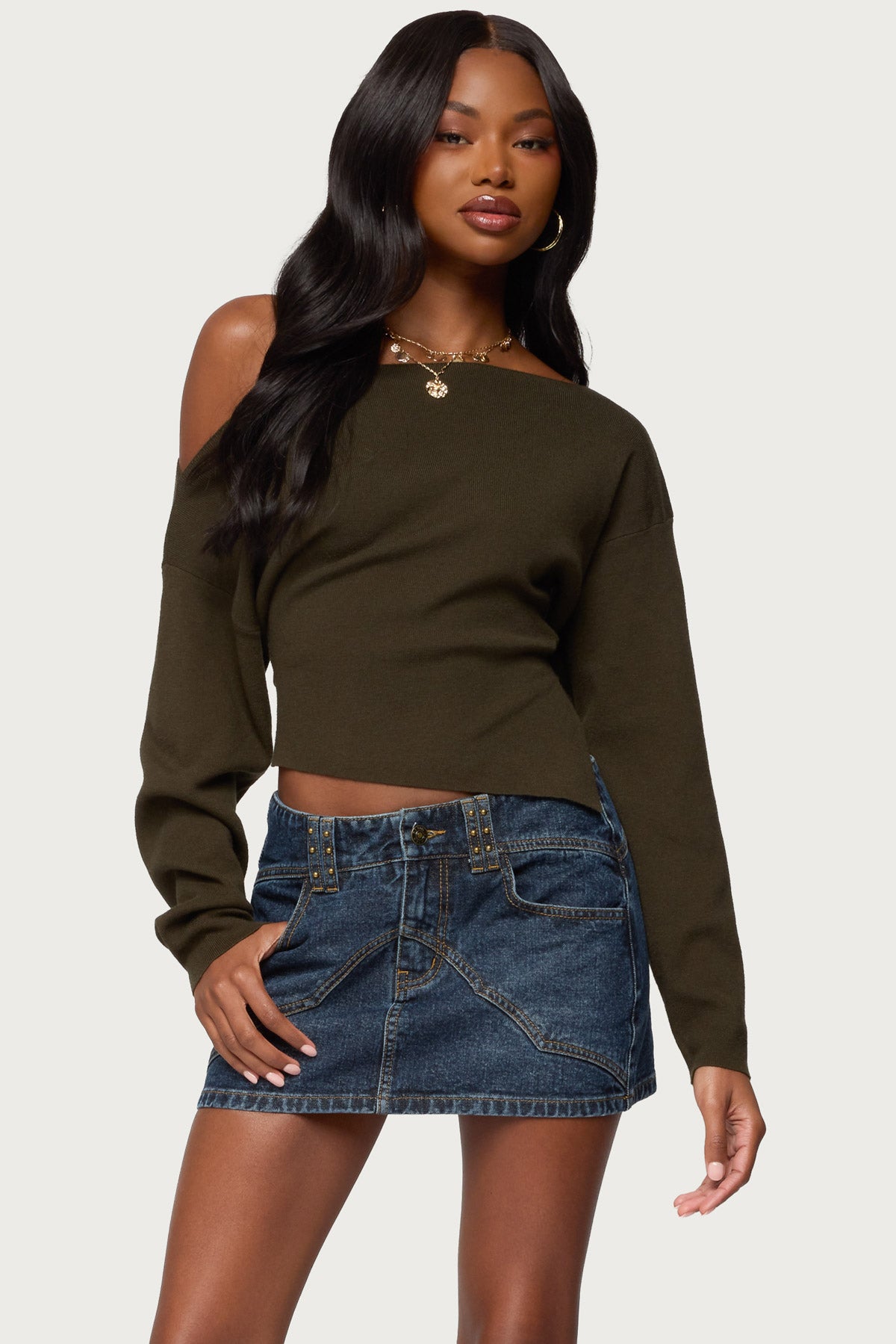 Chenelle Asymmetric Off Shoulder Sweater – edikted