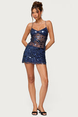 Beaded & Sequin Backless Mini Dress