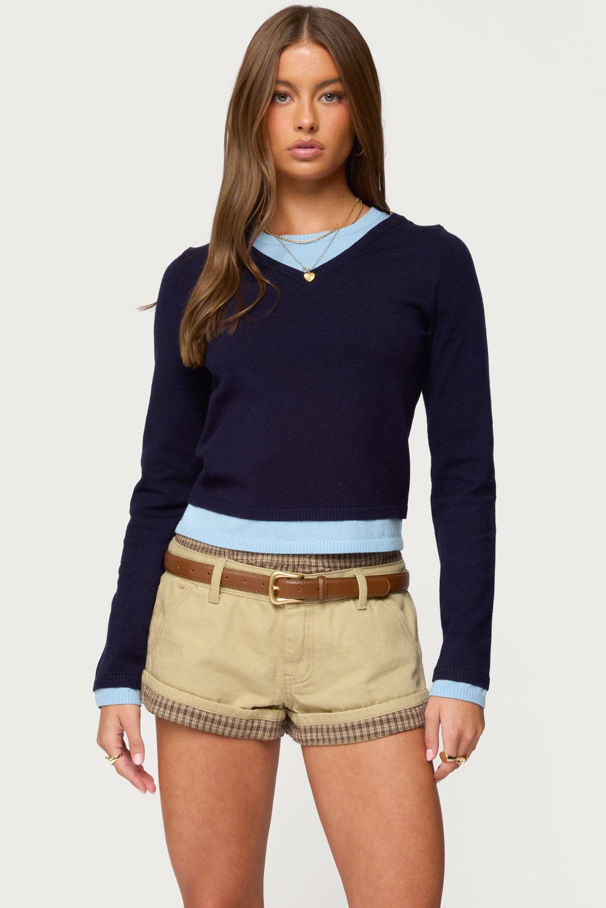 Marthie Layered Knit V Neck Top – edikted
