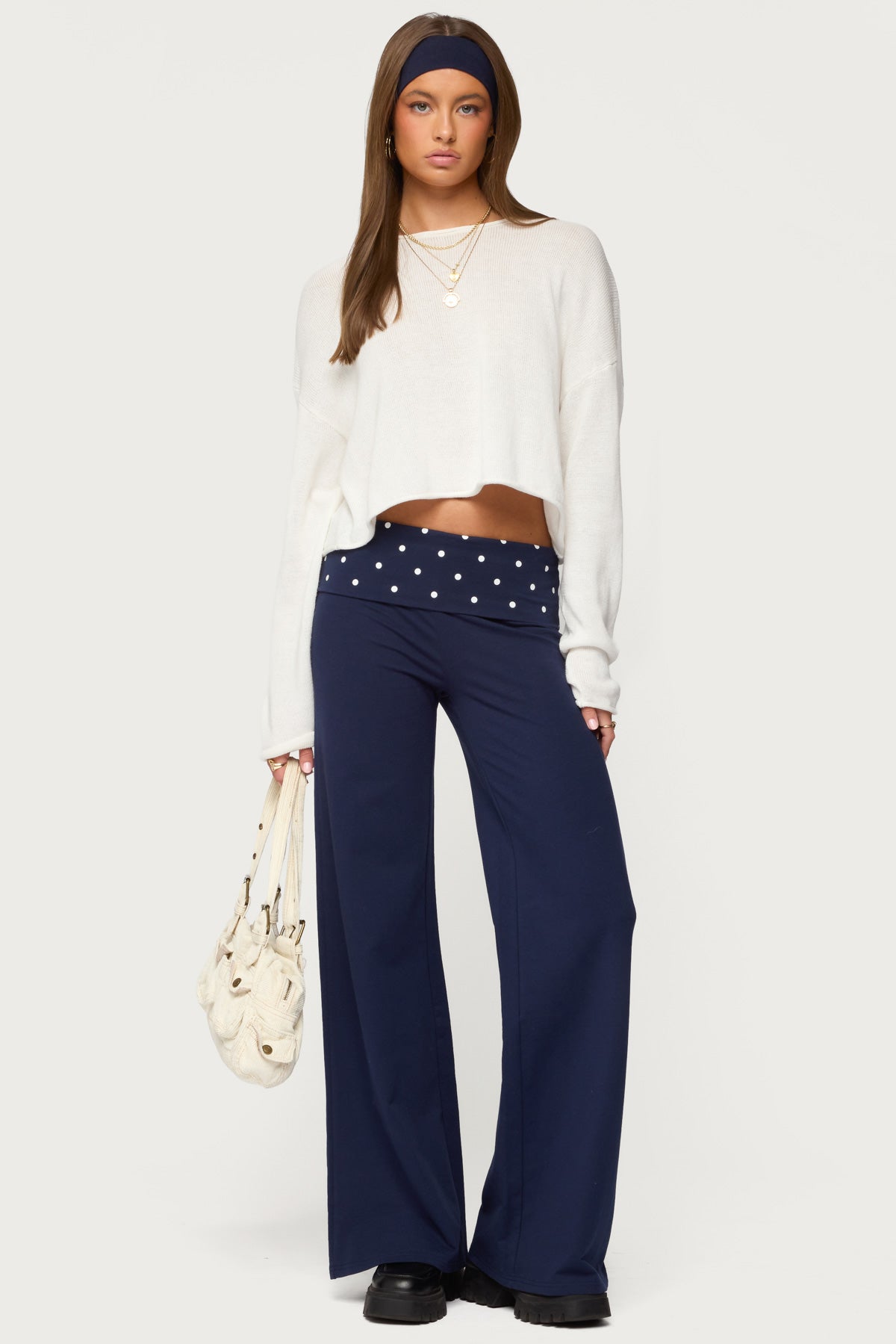 Reeva Polka Dot Foldover Pants – edikted