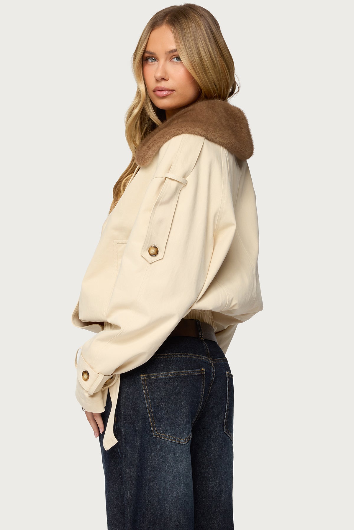 Detachable Faux Fur Trench Coat