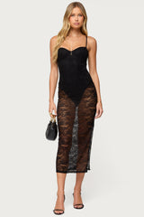 Sheer Lace Built In Bodysuit Midi Dress