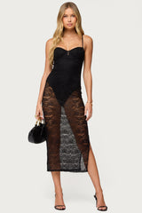 Sheer Lace Built In Bodysuit Midi Dress