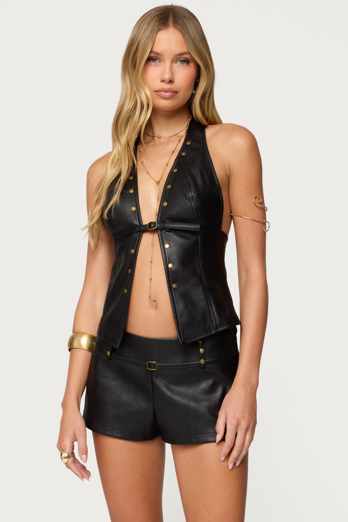 Reese Split Front Faux Leather Top – edikted