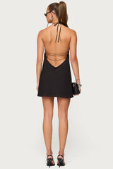 Bead Backless Cowl Neck Mini Dress