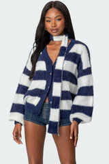 Striped Two Piece Knit Scarf Cardigan