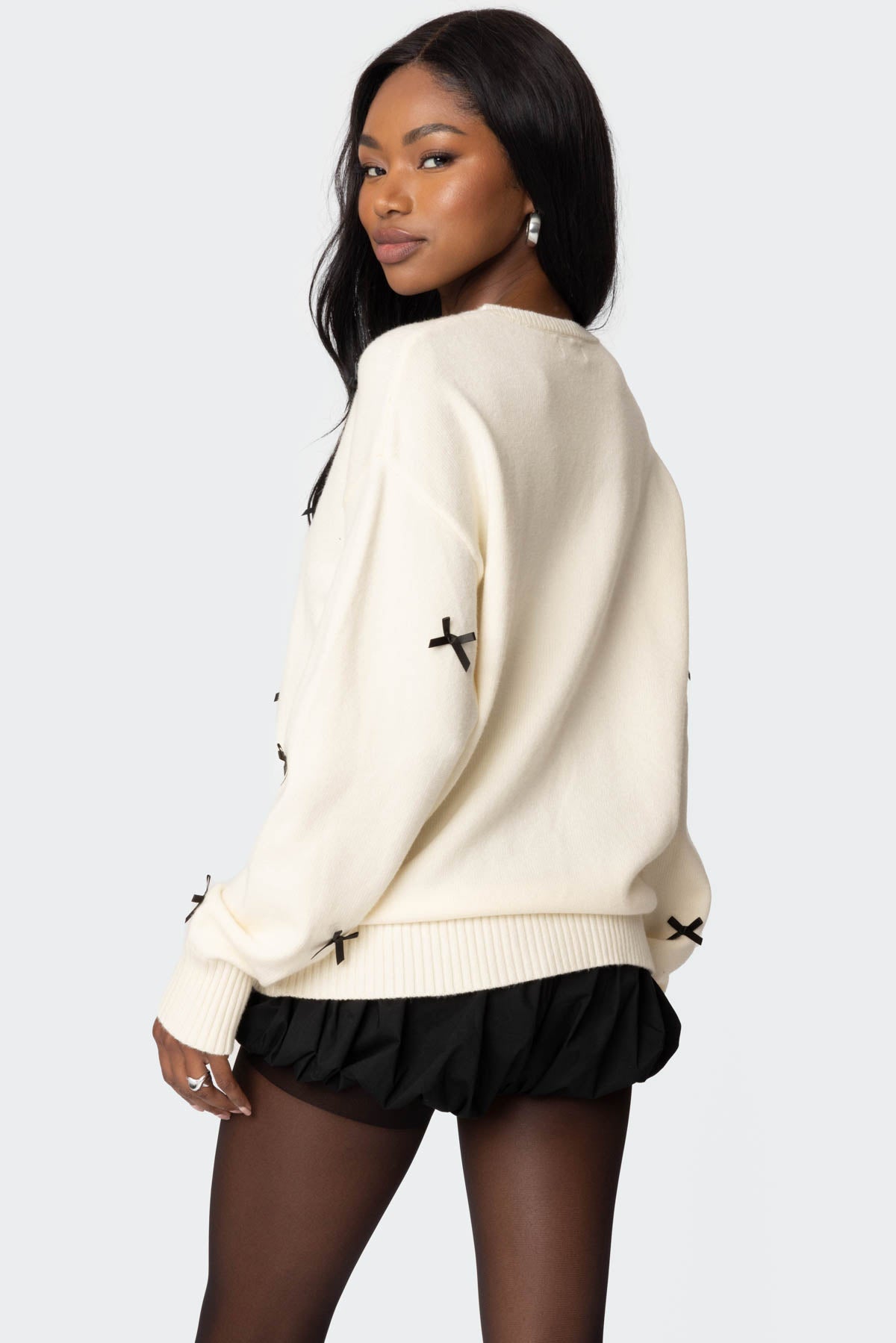 Satin Bow Oversized Sweater