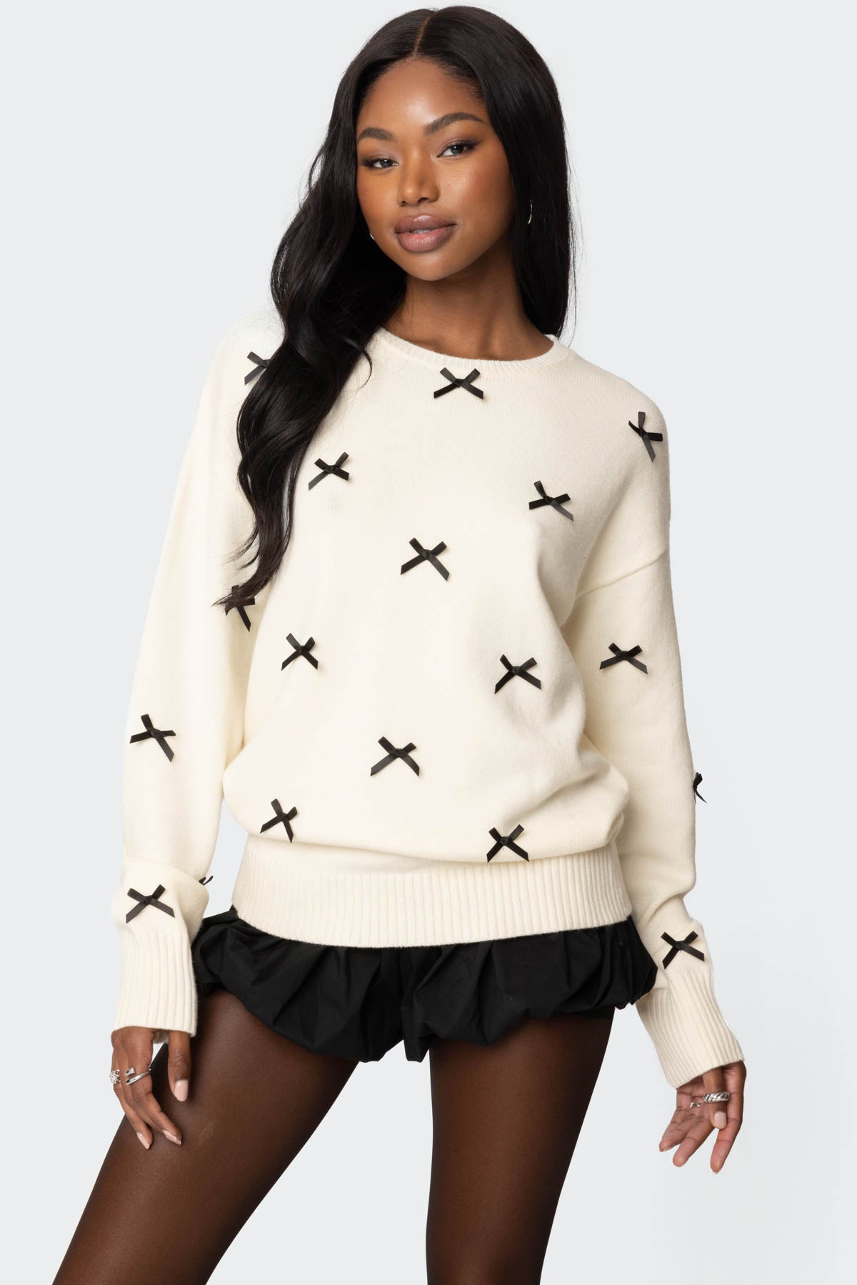 Satin Bow Oversized Sweater