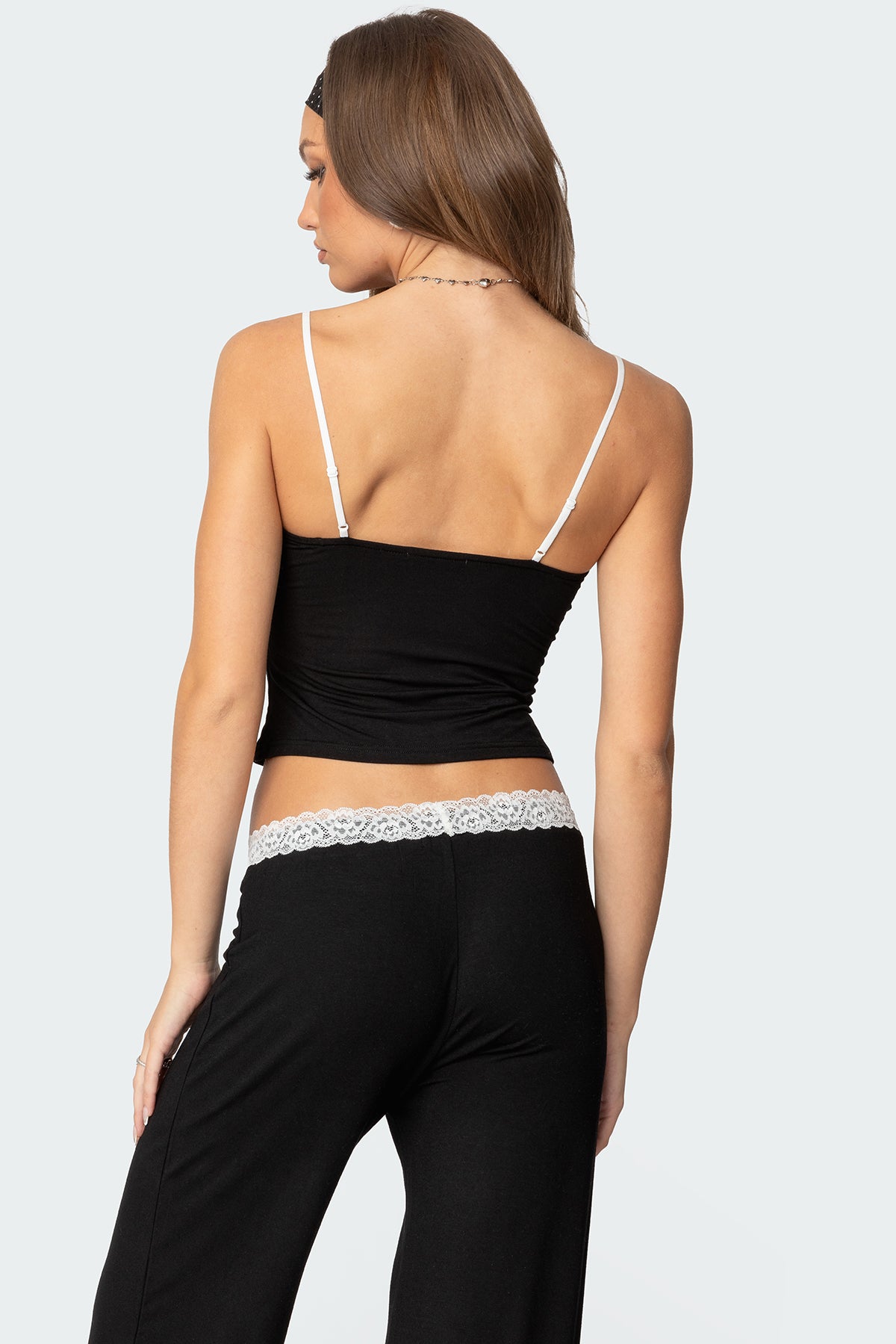 Domino Contrast Lace Trim Tank Top