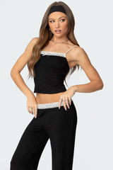 Domino Contrast Lace Trim Tank Top