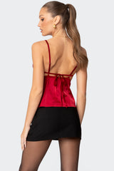 Blanca Satin Lace Trim Tank Top