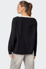 Contrast V Neck Knit Sweater