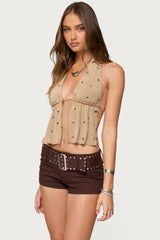 Studded Backless Split Front Top