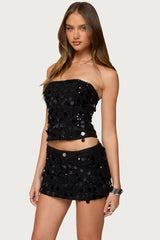 Alenna Sequin Denim Strapless Corset