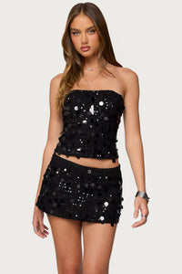 Alenna Sequin Denim Strapless Corset