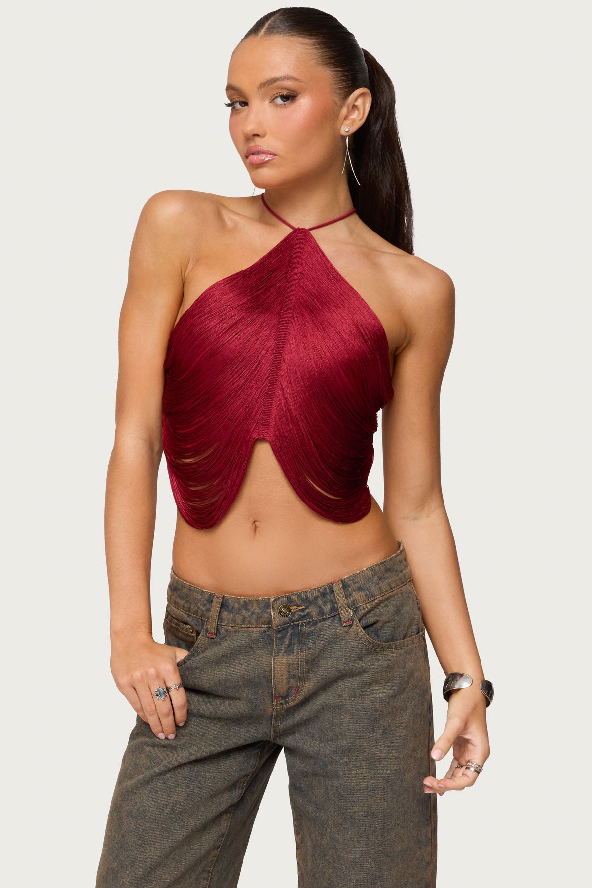 Hara Fringed Crisscross Backless Top – edikted