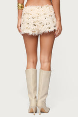 Faux Feather Sequin Micro Shorts
