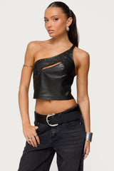 Asymmetric Cutout Faux Leather Top