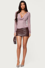 Marena Rhinestone Cowl Neck Top