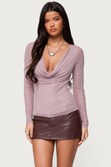 Marena Rhinestone Cowl Neck Top