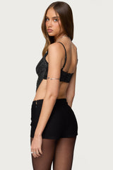 Ora Metallic Fringed Bra Top