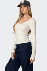 Mel Lace Trim V Neck Top