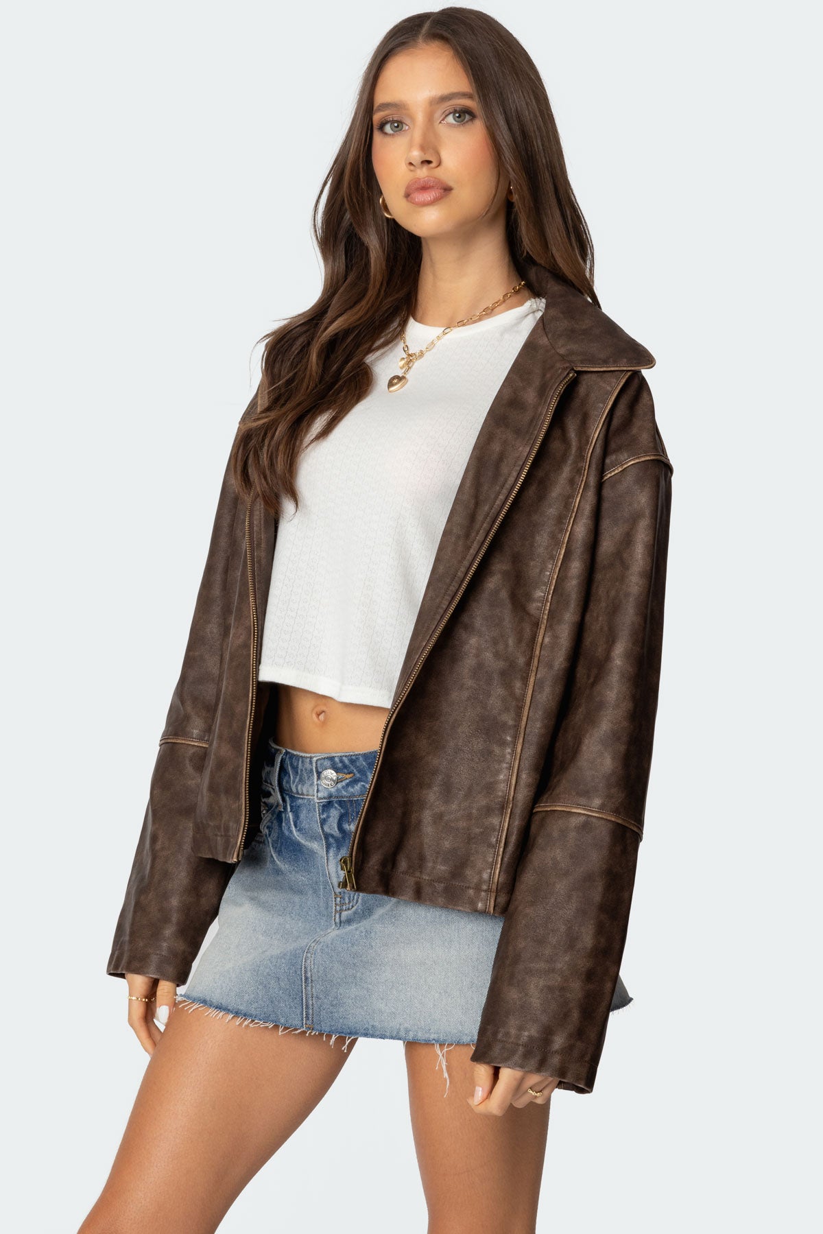 Oversized Washed Faux Leather Jacket