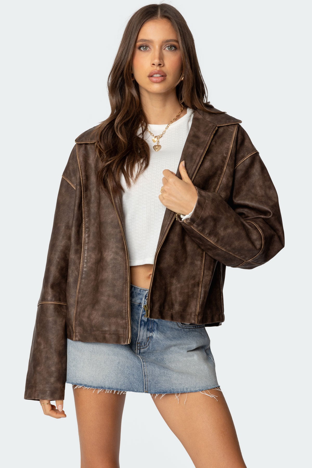 Oversized Washed Faux Leather Jacket