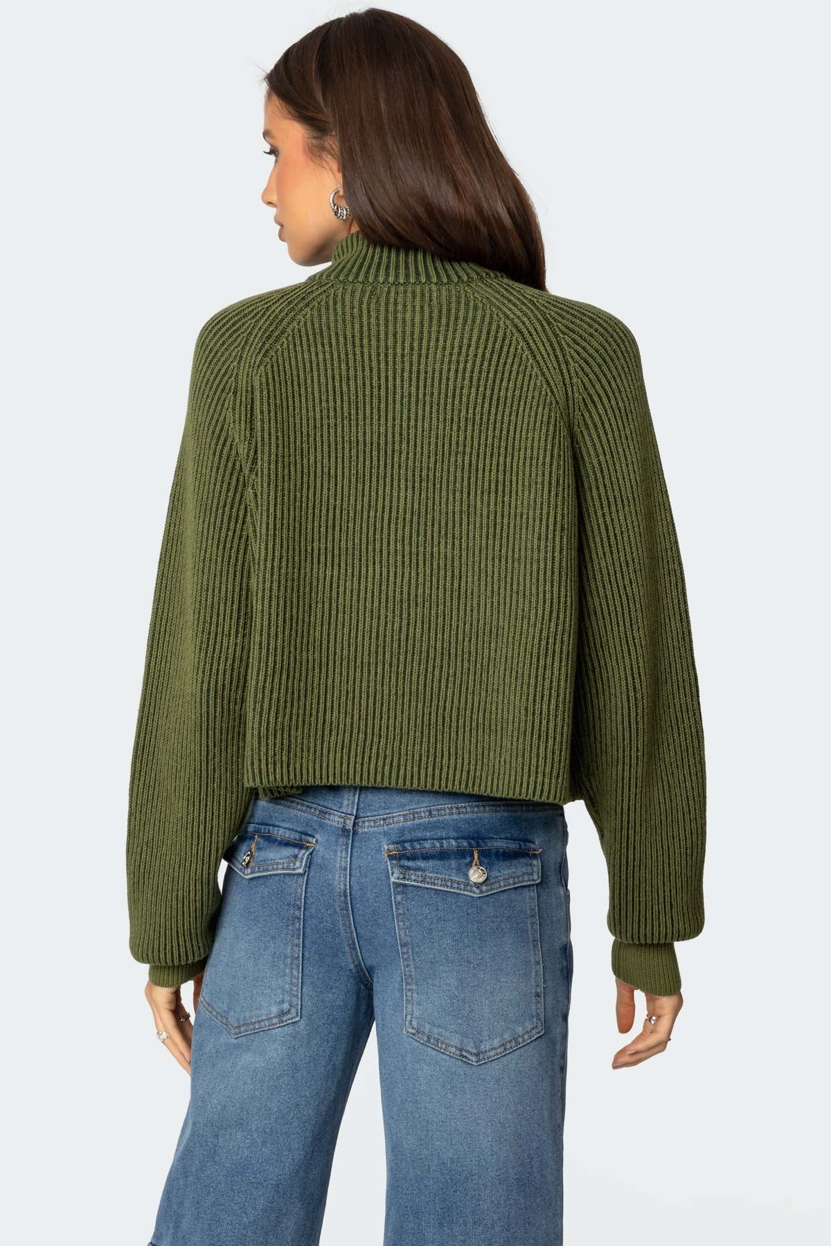 Cropped Rib Knit Half Zip Sweater