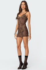 Leopard Print Mesh Mini Dress