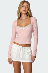 Morgyn Lace Trim Ribbed Top