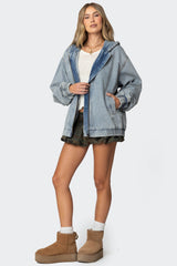 Hooded Vintage Washed Denim Bomber Jacket