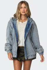 Hooded Vintage Washed Denim Bomber Jacket