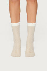 Contrast Fuzzy Cable Knit Socks