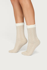 Contrast Fuzzy Cable Knit Socks
