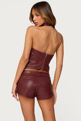 Alba Faux Leather High Neck Top