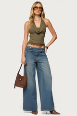 Layered Lacey Cowl Neck Halter Top