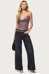 Sequin Layered Bra Cowl Neck Top