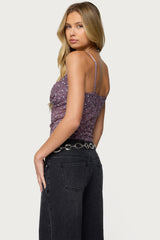 Sequin Layered Bra Cowl Neck Top