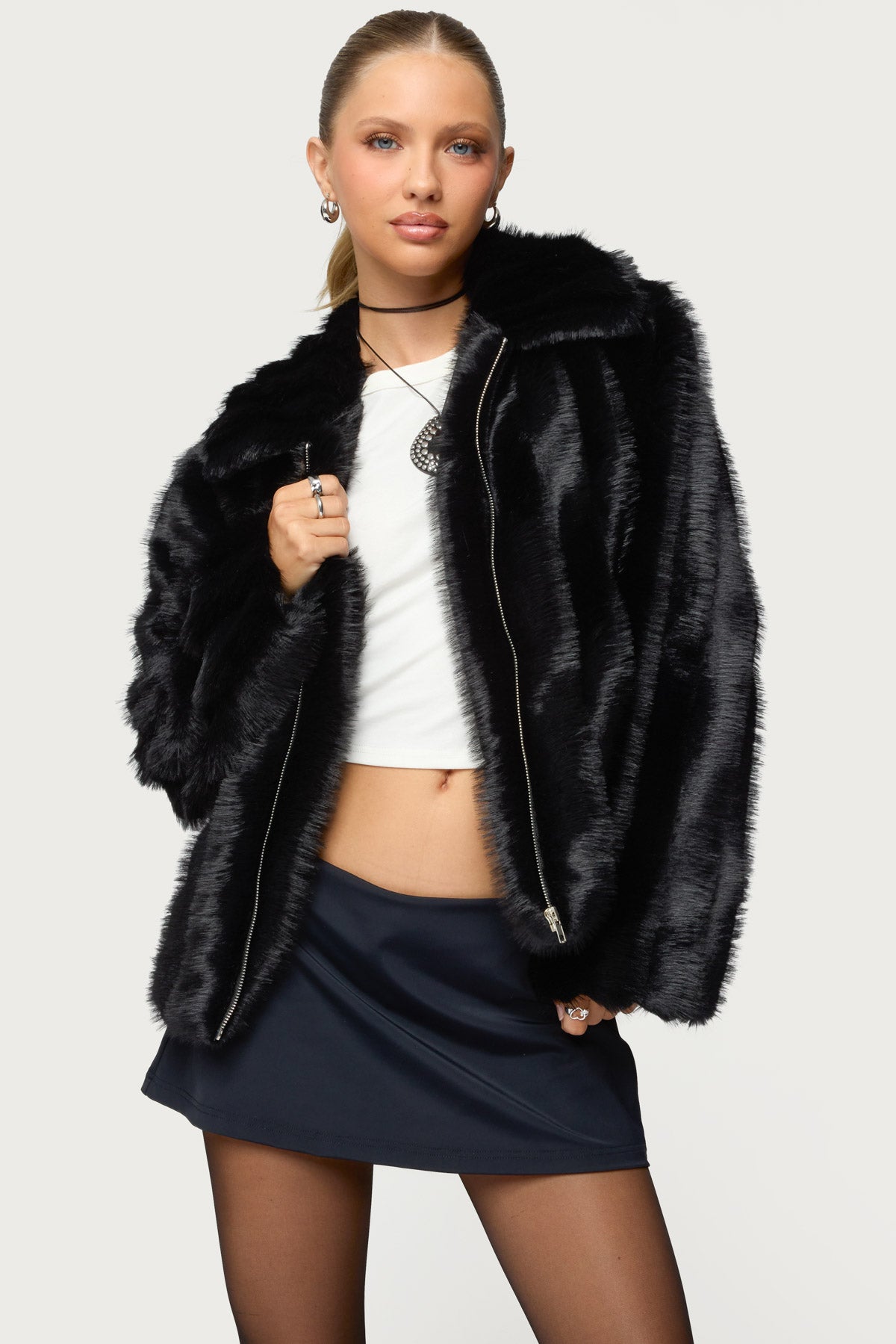 レディース theredthread S fur jacket short black