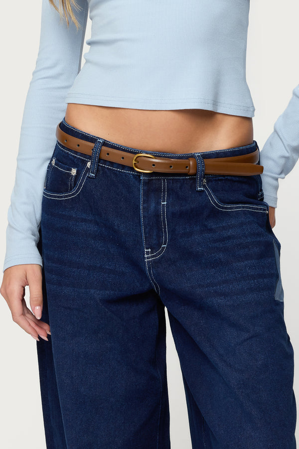 Oval Buckle Faux Leather Belt