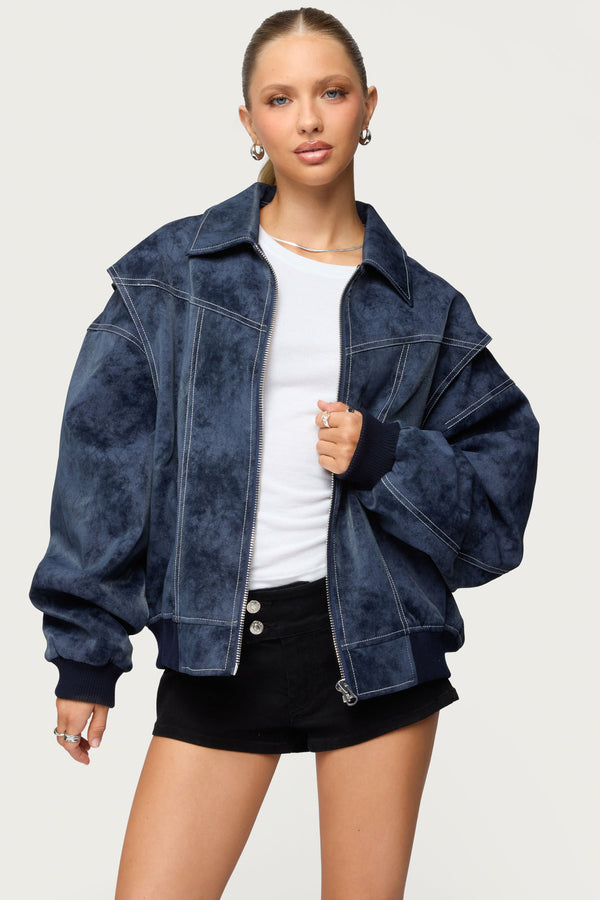 Ownley Oversized Faux Leather Bomber Jacket