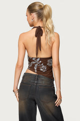 Sequin Asymmetric Mesh Halter Top