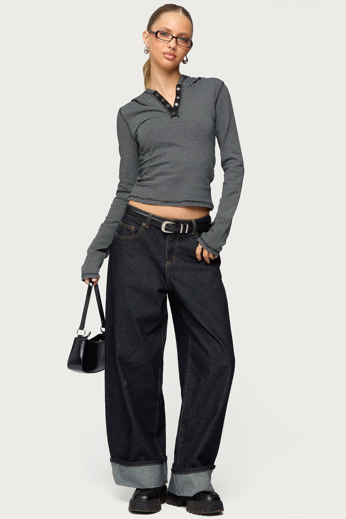 Damson Striped Hooded Henley Top