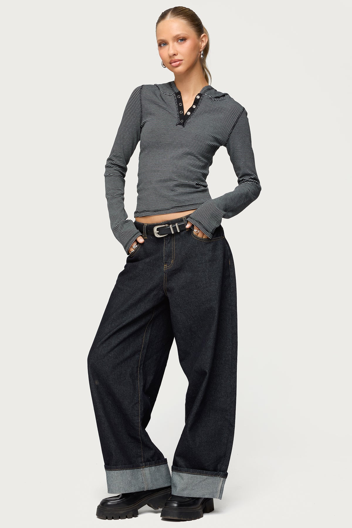 Damson Striped Hooded Henley Top