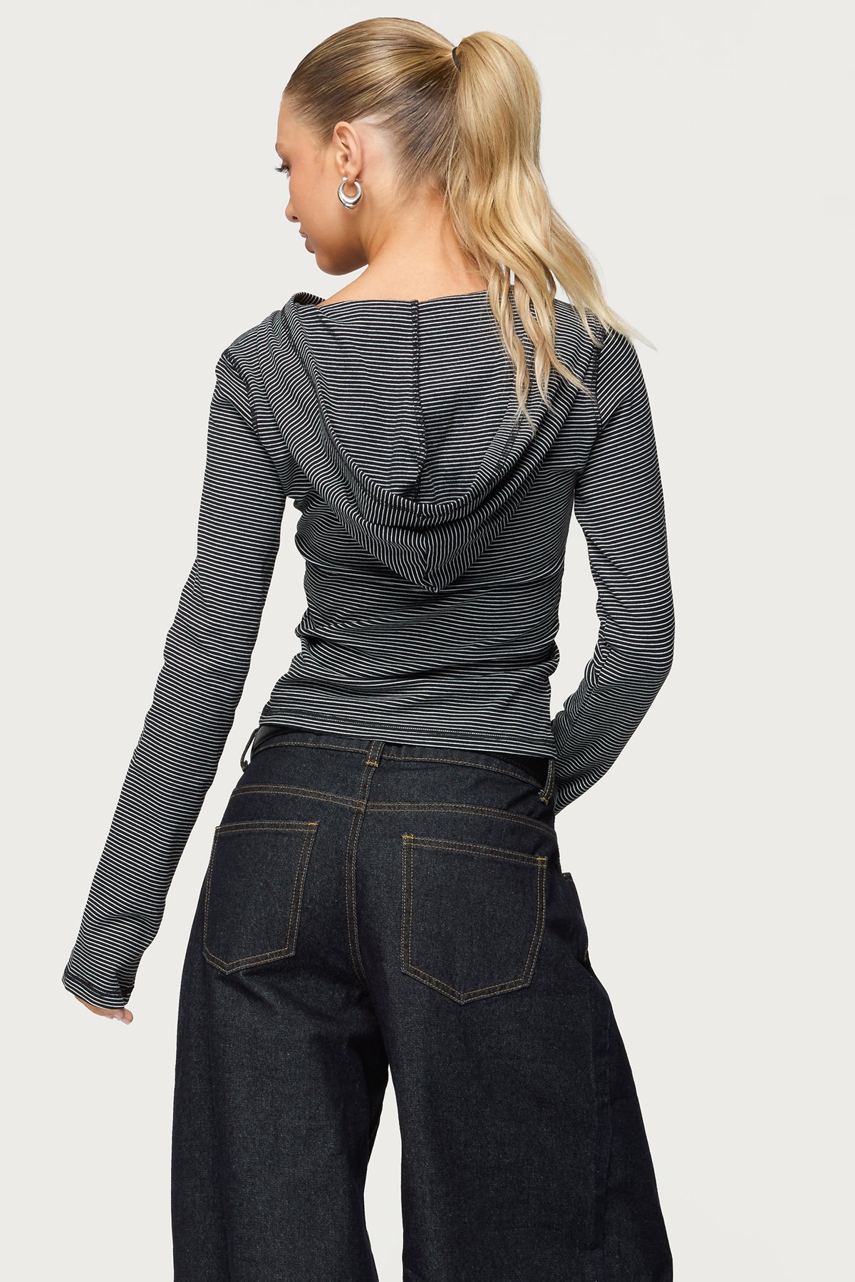 Damson Striped Hooded Henley Top