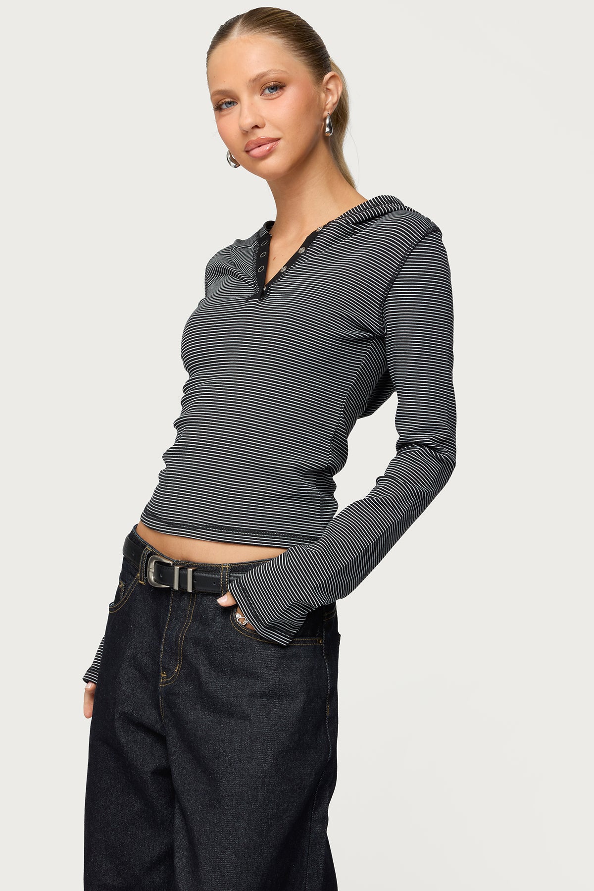 Damson Striped Hooded Henley Top