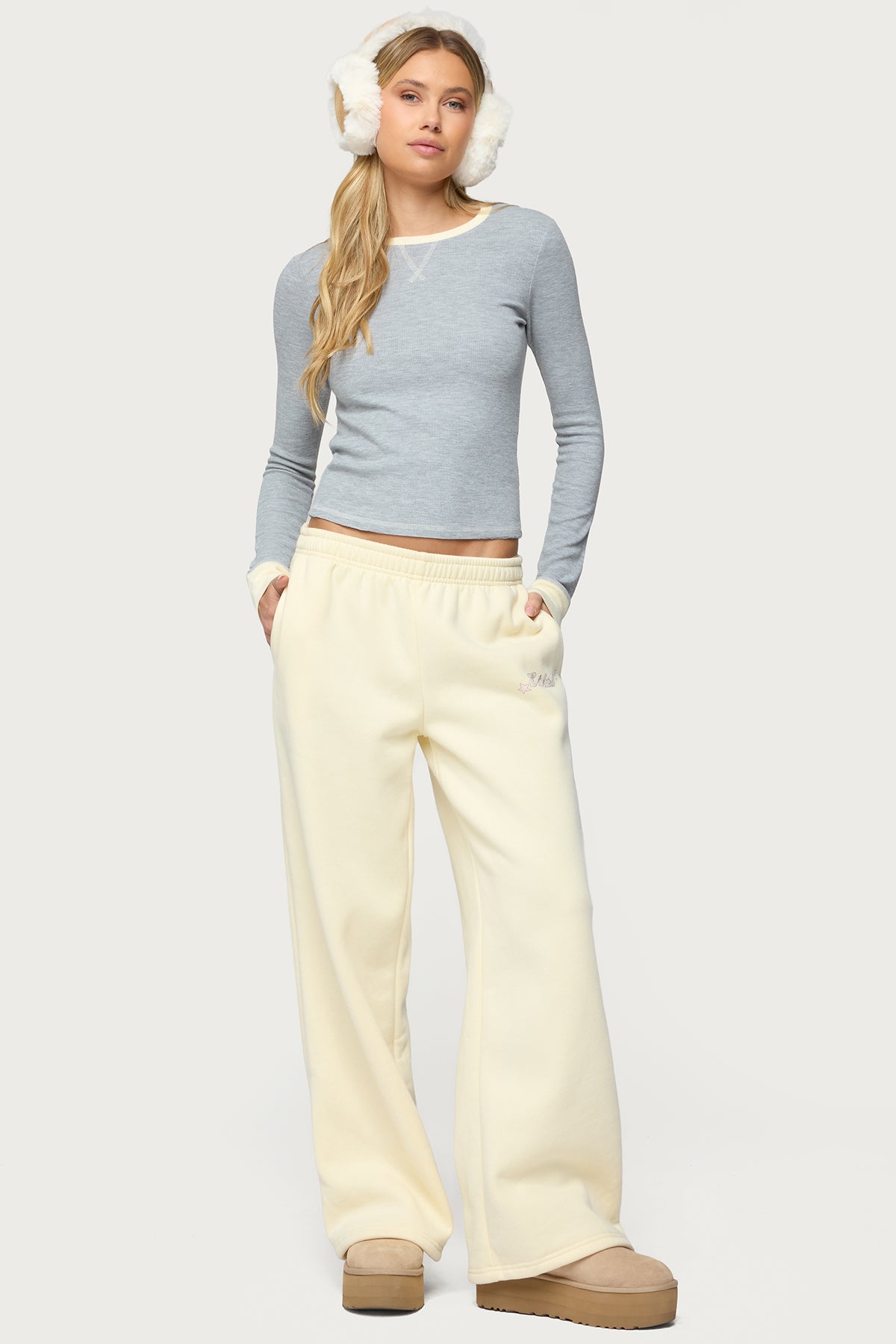 Rora Contrast Long Sleeve Waffle Top