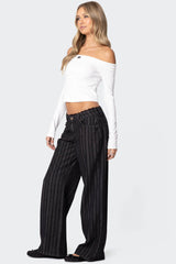 Lace Trim Striped Low Rise Jeans