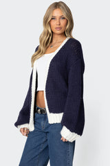 Contrast Chunky Knit Cardigan